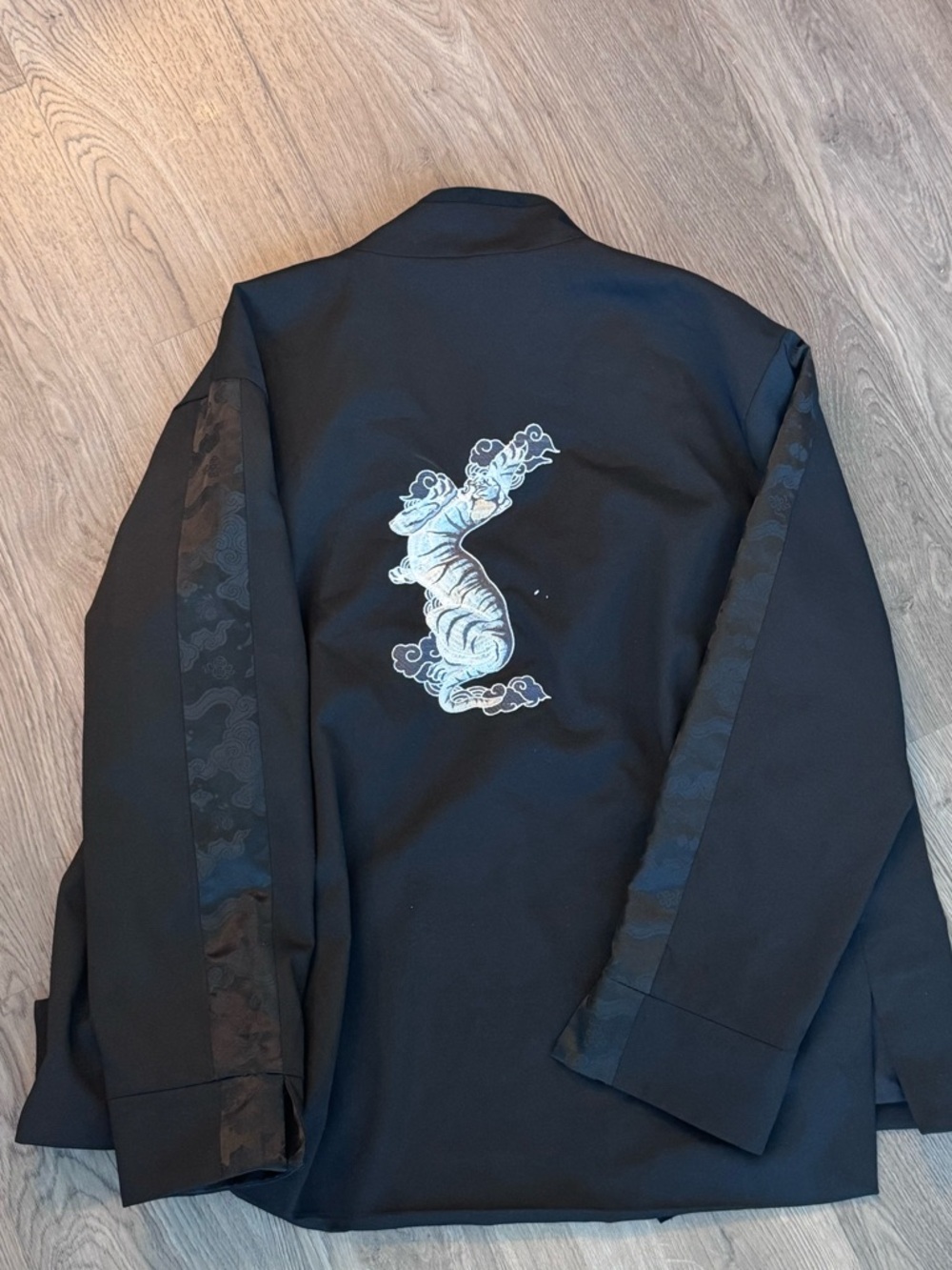 Black Men's Jacket with Embroidered White Tiger